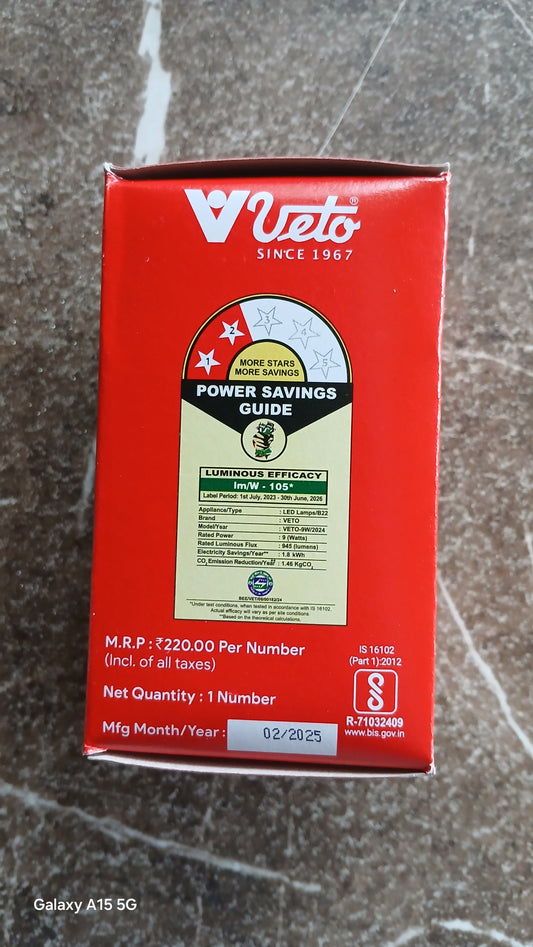 Veto Volux 9W LED Bulb – Bright & Energy Saving | 1 Year Guarantee